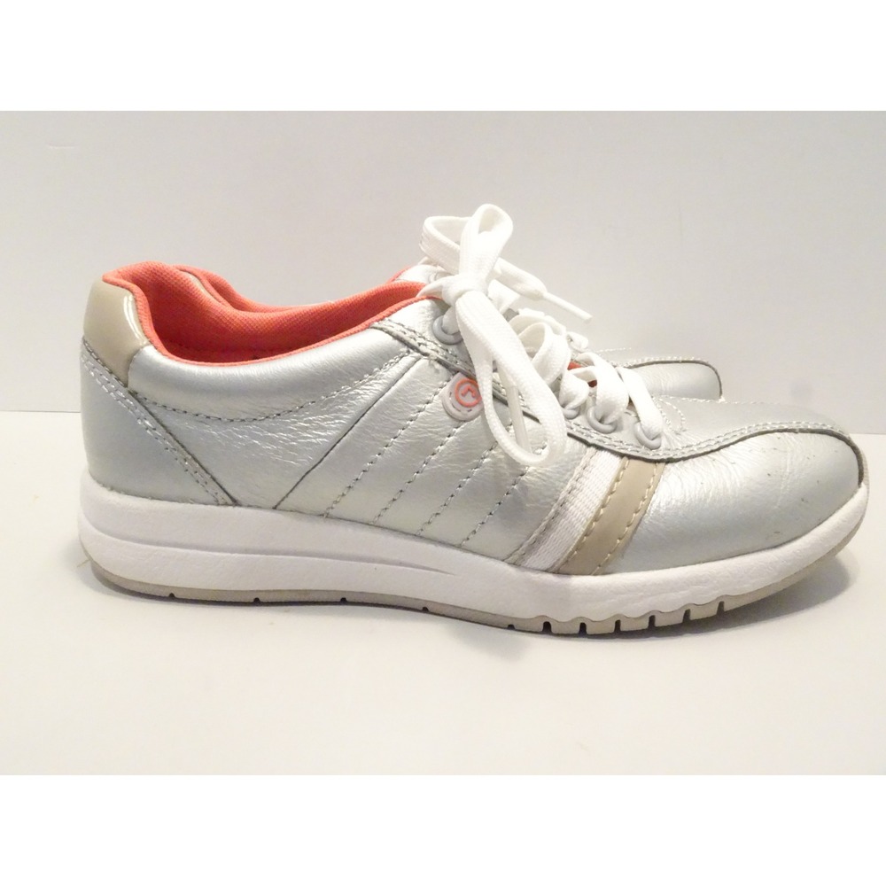 Rockport Washable Silver Metallic Leather Walking Sneakers Womens 5